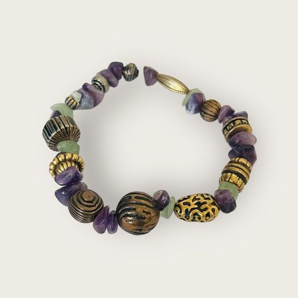 Beaded bracelet stretchy amethyst chips - Picture 2 of 4